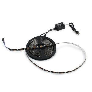 Гірлянда-стрічка (Rope-Lights) SMD5050-RGB Music універсальна, пров.: чорний, 5м (Різнокольорова)