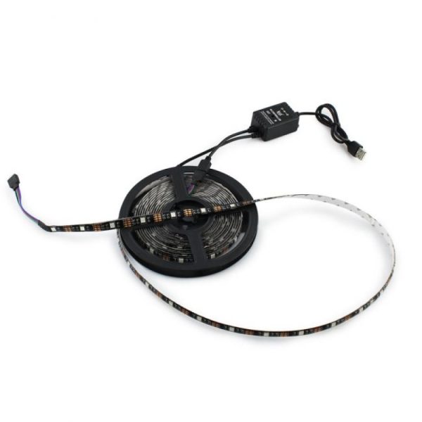 Гірлянда-стрічка (Rope-Lights) SMD5050-RGB Music універсальна, пров.: чорний, 5м (Різнокольорова)